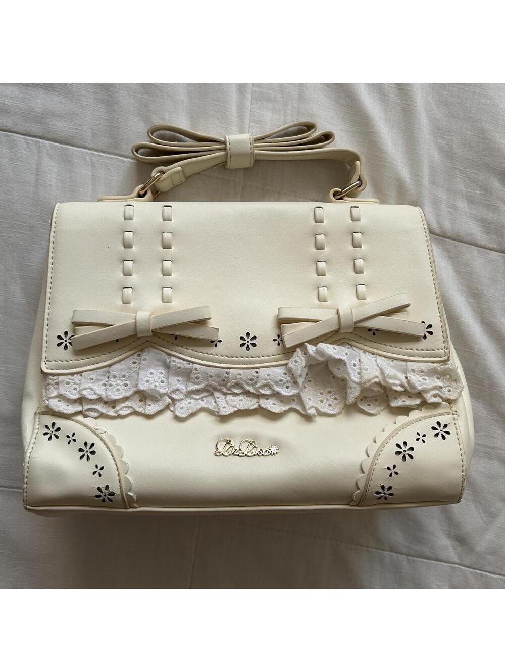 Liz Lisa Ivory White Lace Eyelet Bow Convertible Handbag Backpack Japan